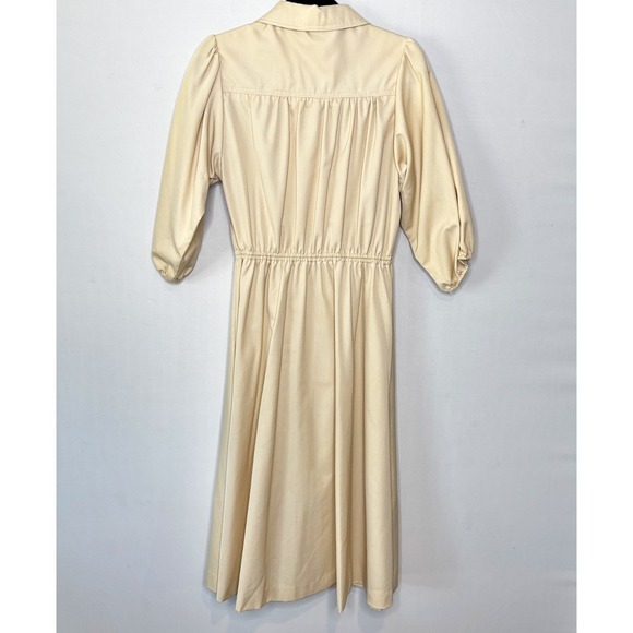 60s Melissa Lane Vintage Shirt Dress Size L Beige Drawstring Waist Puff Sleeve‎ - Picture 8 of 12